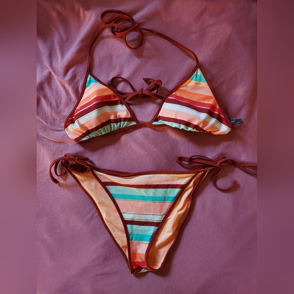 Aerie Striped Multicolor Bikini Set M